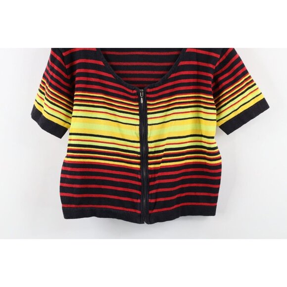Vintage 90s Esprit Womens Large Faded Striped Knit Cropped Fit Full Zip T-Shirt - Picture 3 of 7
